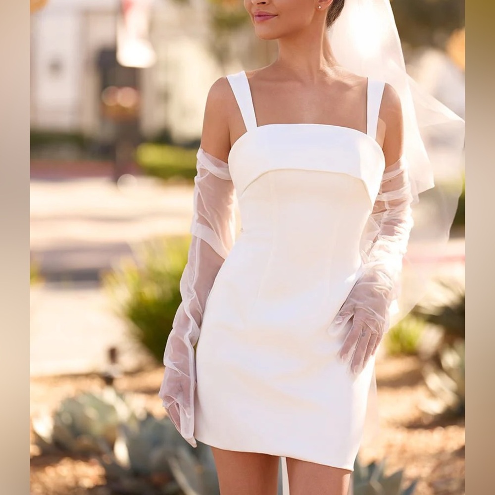 KISS PROM Yvaine Square Neck Satin Corset Back Mini Dress in White Size 8